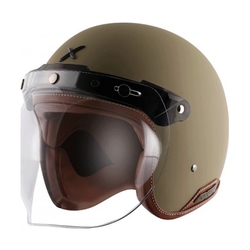 Axor Retro Jet Leather Open Face Helmet With Fibreglass Shell (Dull Desert Storm, M)